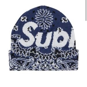 supreme blue bandana big logo beanie